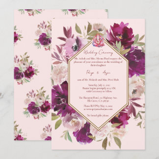 Invitation Mariage floral rose géométrique Hindu Ganesh