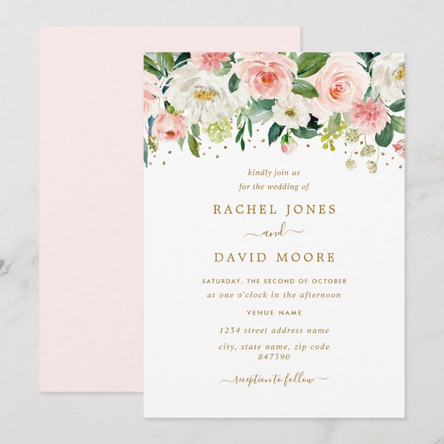 Invitation Mariage Floral Rose Gold (Devant / Derrière)