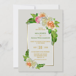 Invitation Mariage Floral Rose Gold Border