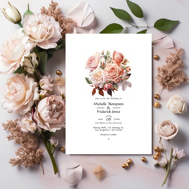Invitation Mariage Floral Rose Gold et Blush (Créateur téléchargé)