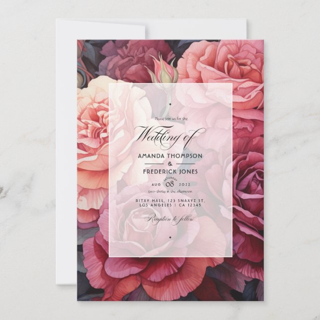 Invitation Mariage Floral Rose Gold et Brun Rose (Devant)