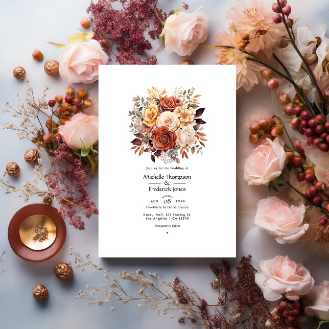 Invitation Mariage Floral Rose Gold et Brun Rose (Créateur téléchargé)