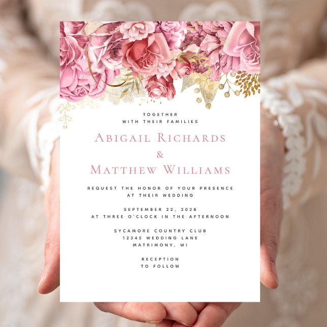 Invitation Mariage Floral Rose Gold Romantique (Créateur téléchargé)