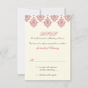 Invitation Mariage floral rose ivoire arabesque Damas RSVP