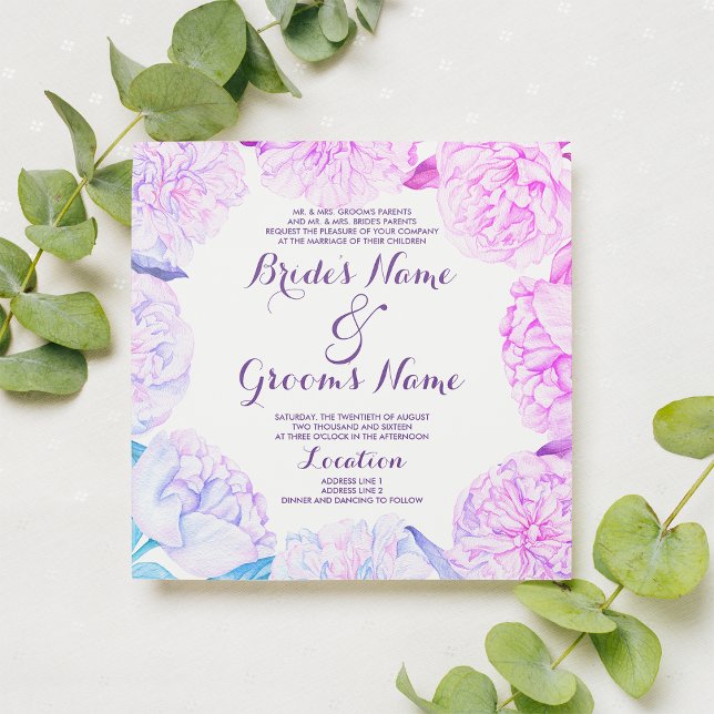 Invitation Mariage floral rose lavande bleu (Pink lavender blue watercolor floral Wedding Invitation )