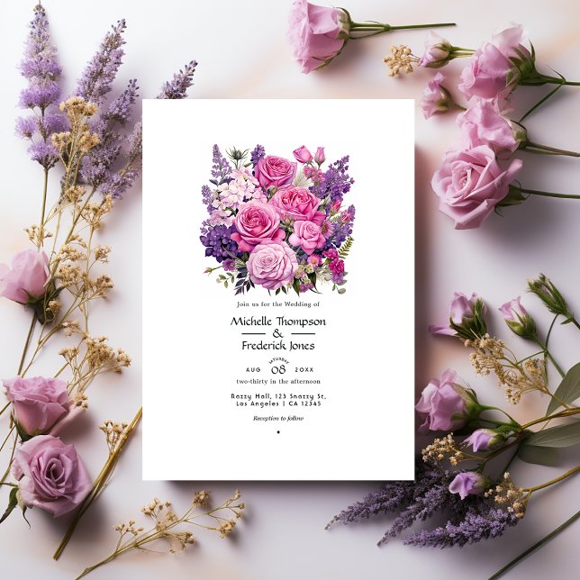 Invitation Mariage floral rose-lavande et quasi-mauve (Créateur téléchargé)