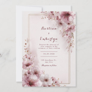 Invitation Mariage Floral Rose Magenta Aquarelle Romantique