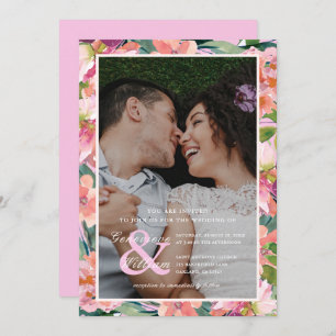 Invitation Mariage floral rose magenta chic de photo