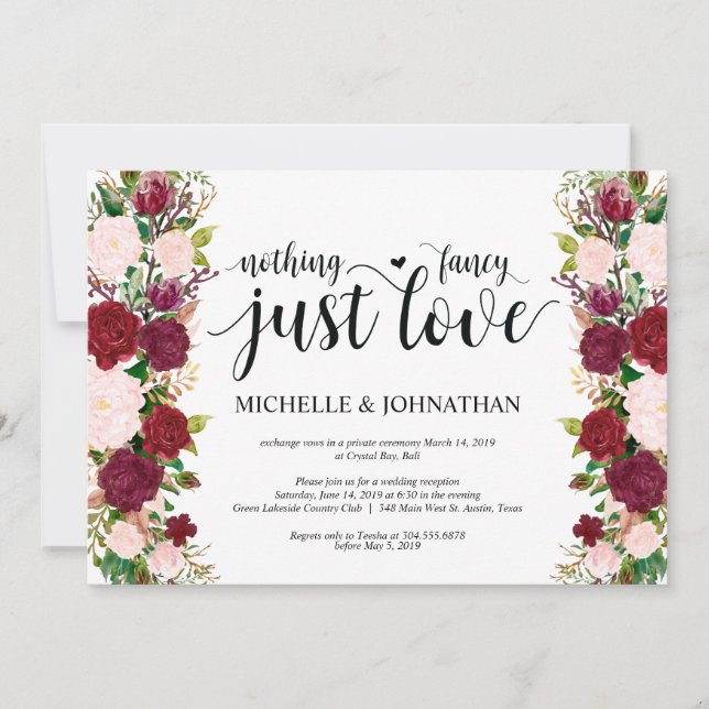 Invitation Mariage Floral Rose Marsala Réception de Mariage e (Devant)