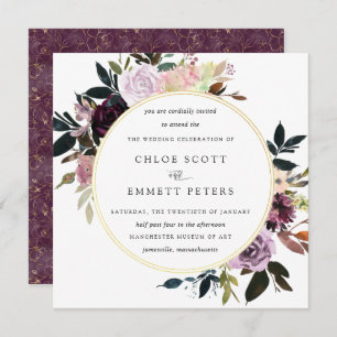 Invitation Mariage floral rose mauve doré