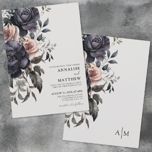 Invitation Mariage floral rose noir