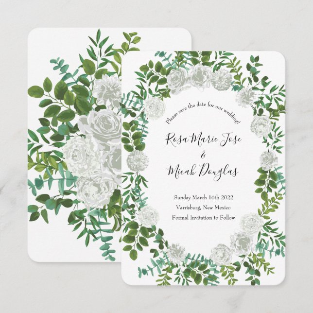 Invitation Mariage floral rose noir et blanc (Devant / Derrière)
