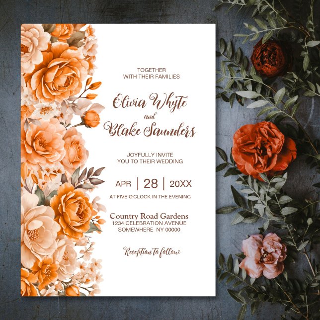 Invitation Mariage Floral Rose orange (Créateur téléchargé)