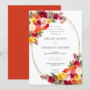 Invitation Mariage floral rose orange bordeaux