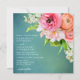 Invitation Mariage floral rose orange moderne