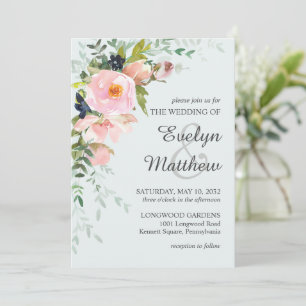 Invitation Mariage floral rose pâle