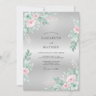 Invitation Mariage Floral Rose Pâle et Menthe