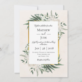 Invitation Mariage Floral Rose Pâle et Or Élégant