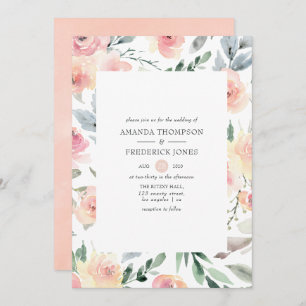 Invitation Mariage floral rose pastel Blush