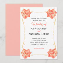 Mariage Floral Rose Pastel Rustique Géométrique Or