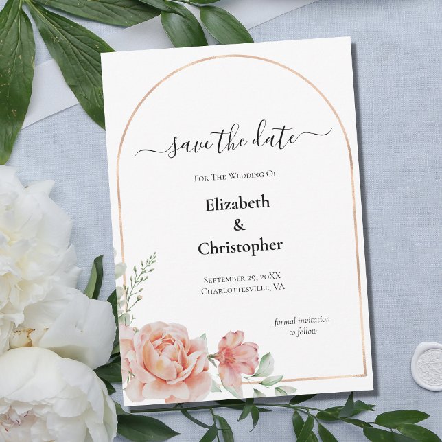 Invitation Mariage floral rose Peach Blush Enregistrer la dat (Créateur téléchargé)