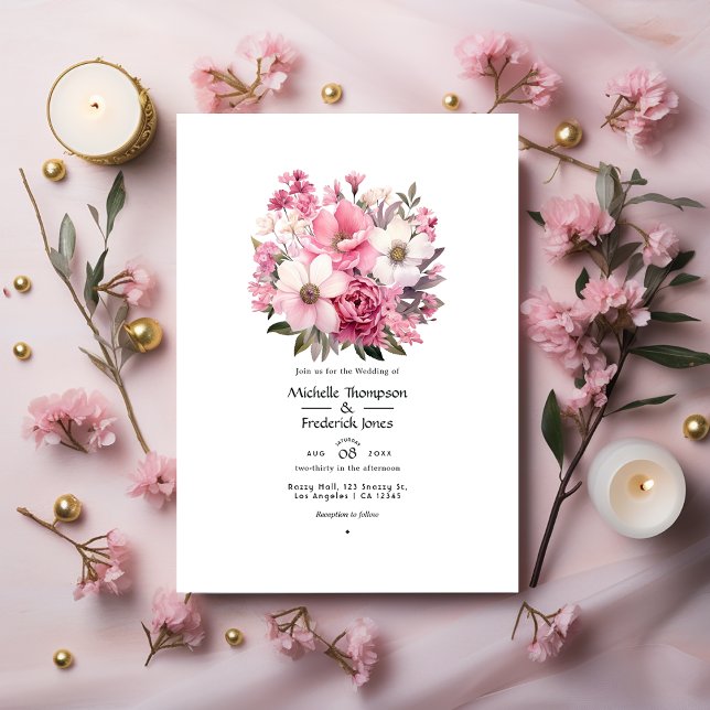 Invitation Mariage floral rose poudré (Créateur téléchargé)