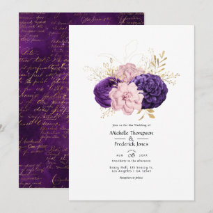 Invitation Mariage floral rose poudré et violet