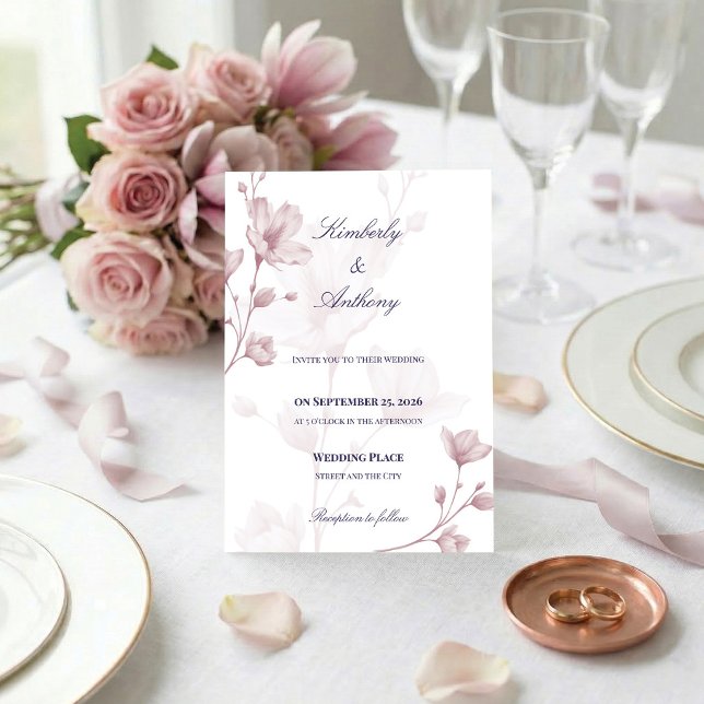 Invitation Mariage Floral Rose Poudrée Romantique Classique (Say "I do" to beautiful details! 💍 Pink floral wedding invitations. 💖)
