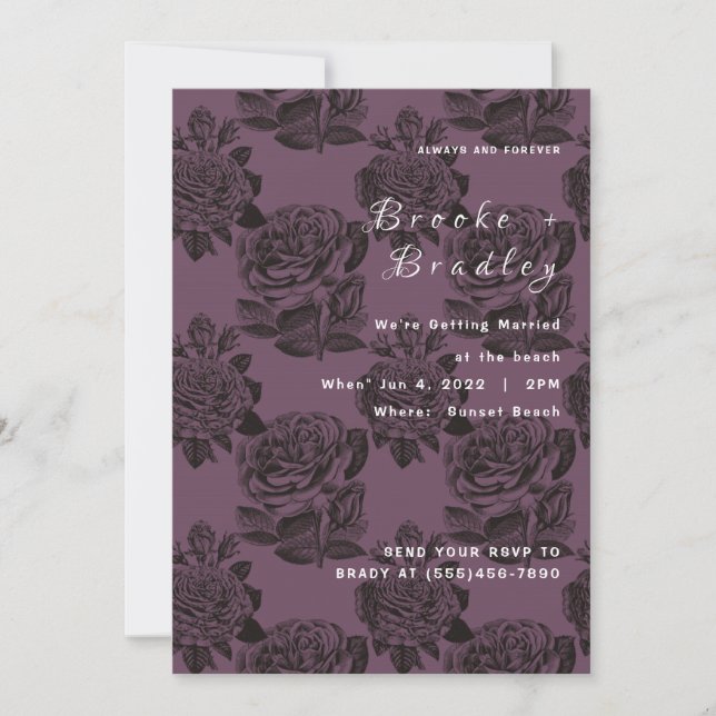 Invitation Mariage Floral Rose Pourpre (Devant)