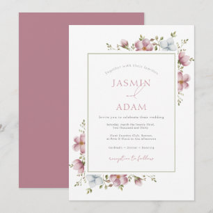 Invitation Mariage Floral Rose Poussiéreuse Élégant