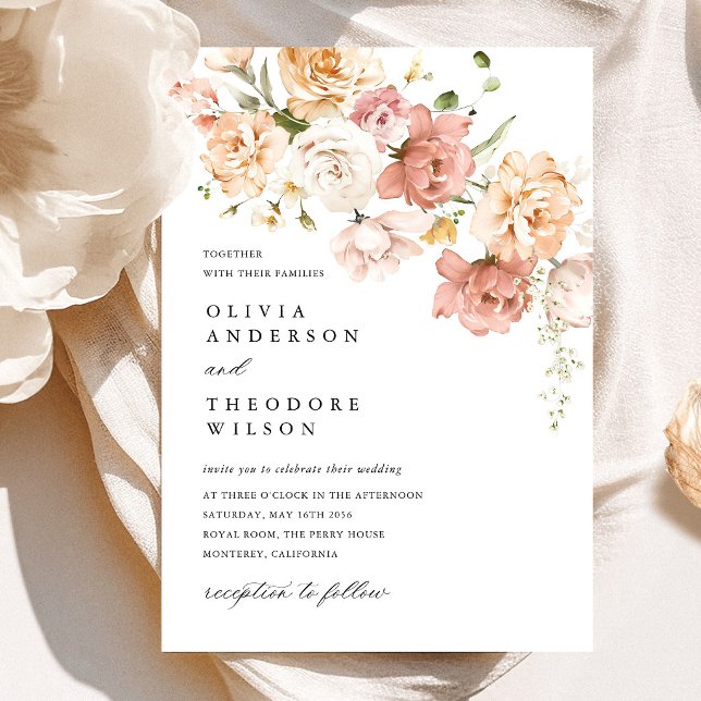Invitation Mariage Floral Rose Poussiéreux (Dusty Pink Rose Floral Wedding Invitation, garden wedding invitation, elegant floral stationery)