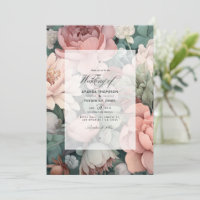 Mariage Floral Rose Poussiéreux, Vert Menthe et Bl