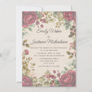 Invitation Mariage Floral Rose Poussiéreux Vintage Sourdine A