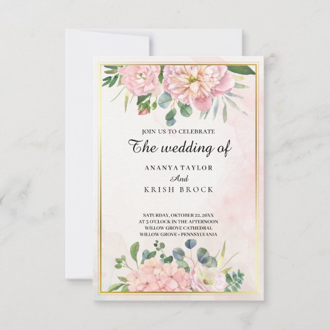Invitation Mariage Floral Rose Romantique (Devant)
