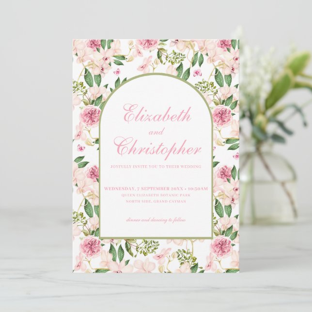 Invitation Mariage Floral Rose Romantique (Debout devant)