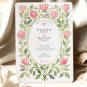 Invitation Mariage Floral Rose Rose Art Nouveau Élégant