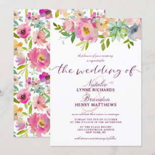 Invitation Mariage floral rose rose et à la menthe chic en fl