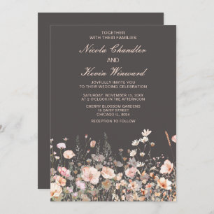 Invitation Mariage floral rose rose rose fleur sauvage