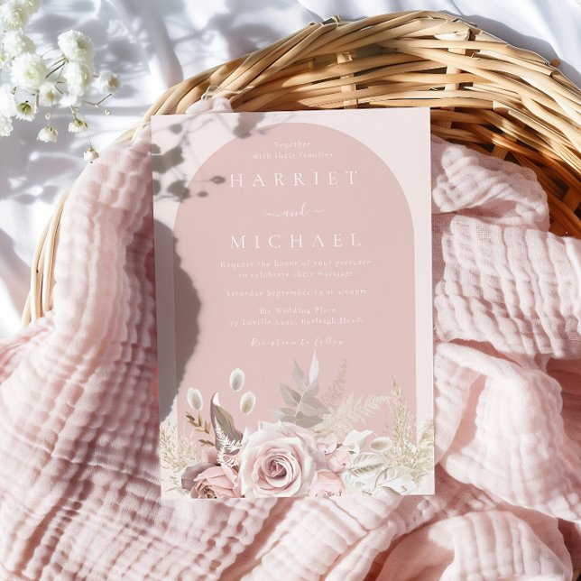 Invitation Mariage floral rose Rose roux (Créateur téléchargé)