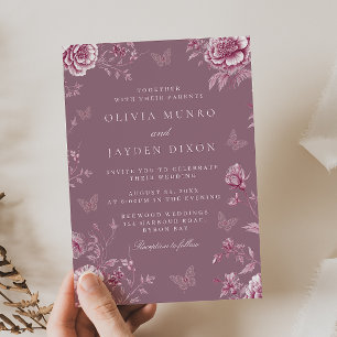 Invitation Mariage floral rose rose Vintage enchanté
