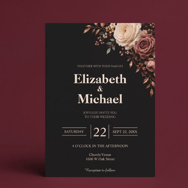 Invitation Mariage Floral Rose Rouge Baigné de Blush (Créateur téléchargé)