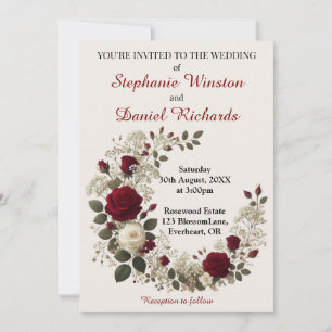Invitation Mariage Floral Rose rouge et blanc
