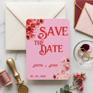 Invitation Mariage floral rose rouge romantique