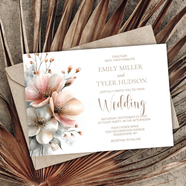 Invitation Mariage Floral Rose Rustique (Créateur téléchargé)
