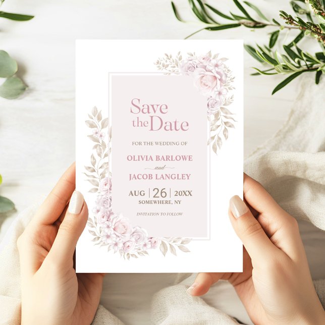 Invitation Mariage floral rose rustique Enregistrer la date (Créateur téléchargé)