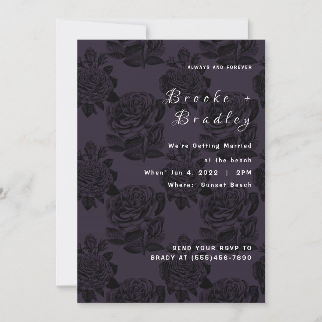Invitation Mariage Floral Rose Sombre (Devant)