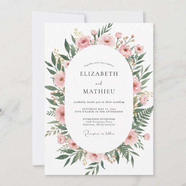 Invitation Mariage Floral Rose Tendresse (Devant)