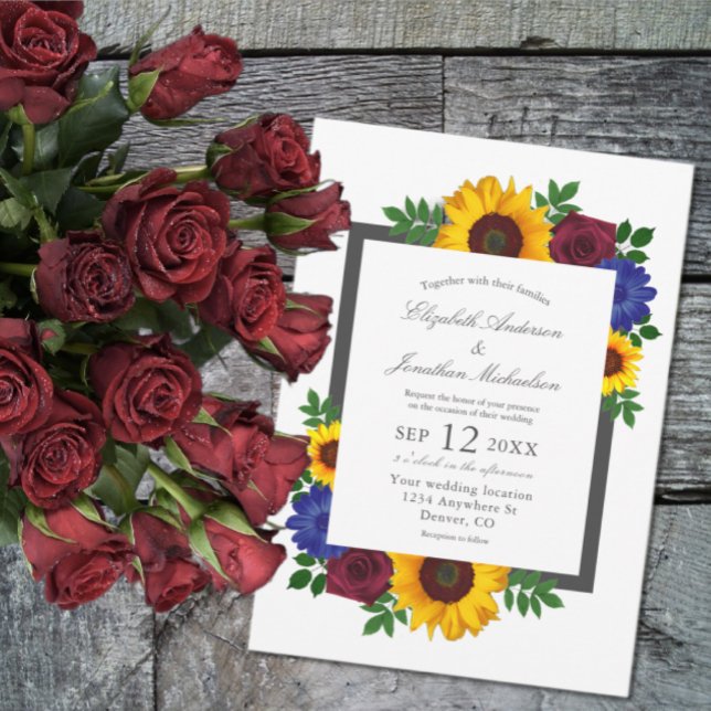 Invitation Mariage floral Rose Tournesol (Créateur téléchargé)