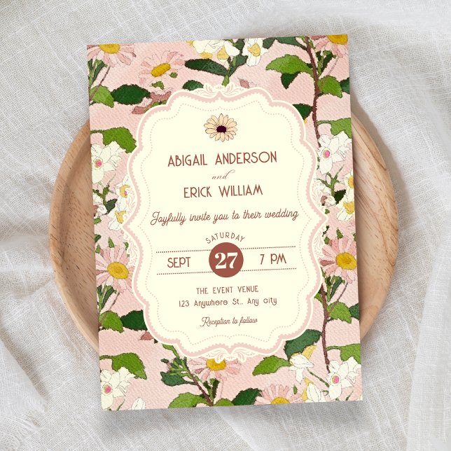Invitation Mariage floral rose vert (Créateur téléchargé)