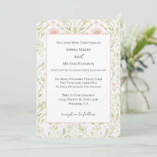 Invitation Mariage Floral Rose Vert Joliment